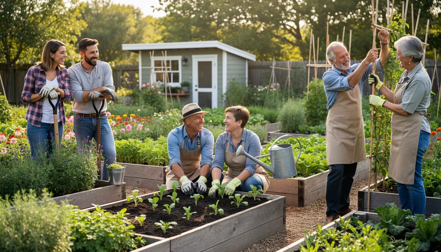 Friends weeding and enjoying a community garden together